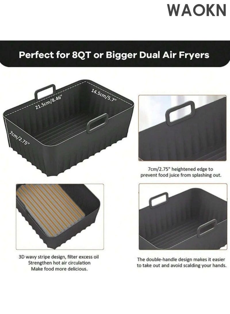 WAOKN Silicone Air Fryer Liners 2 Pack , Large capacity air fryer baking tray , suitable for Ninja Foodi Dual AF300UK AF400UK , and other Dual Air Fryer of suitable size , Instant for 8.5inch Baskets , Reusable Airfryer Accessories , BLACK . - Image 2